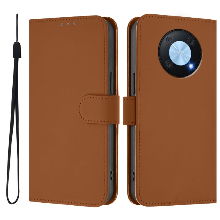 Funda de Cuero con Cordón para Huawei Enjoy 50 Pro 4G Nova Y90 Textura Piel (Marrón)