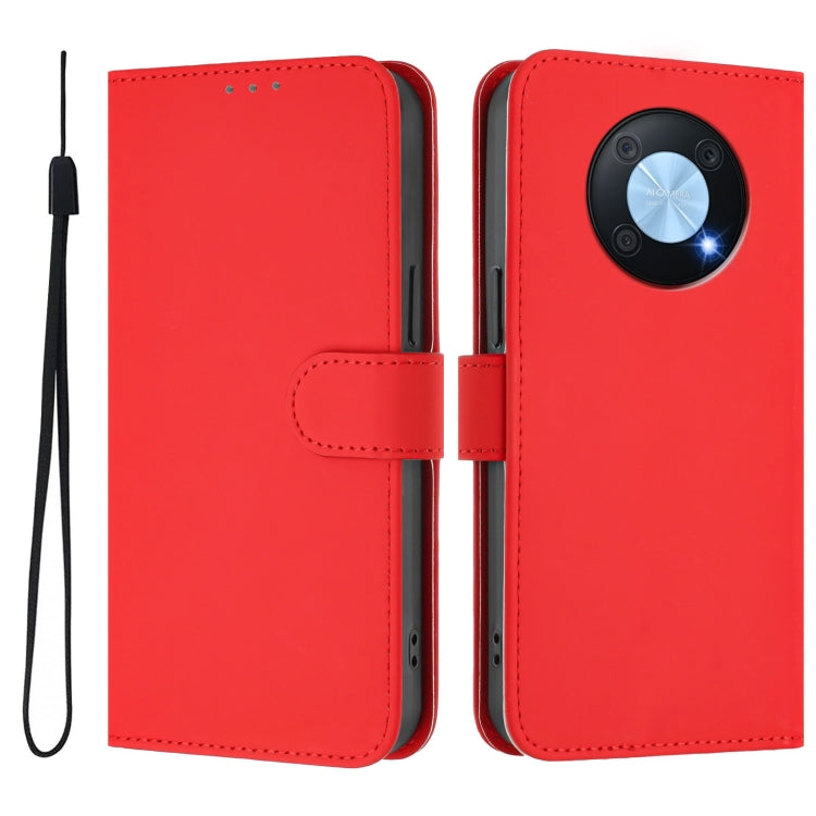 Funda de Piel Sintética con Cordón para Huawei Enjoy 50 Pro 4G y Nova Y90 (Rojo)