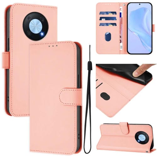 Funda de Piel Sintética con Cordón para Huawei Enjoy 50 Pro 4G y Nova Y90 (Rosa)