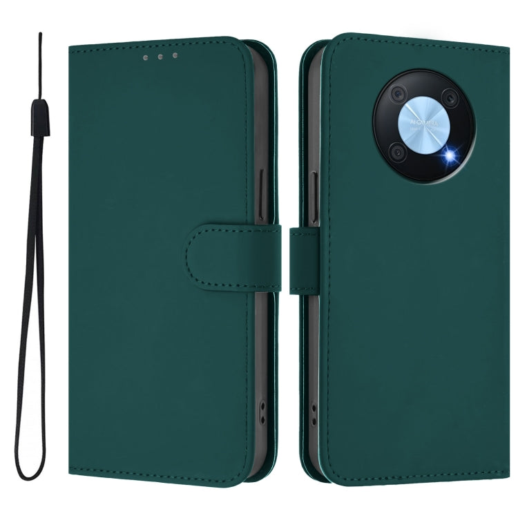 Funda de Cuero con Cordón para Huawei Enjoy 50 Pro 4G y Nova Y90 con Tacto Piel (Verde Oscuro)