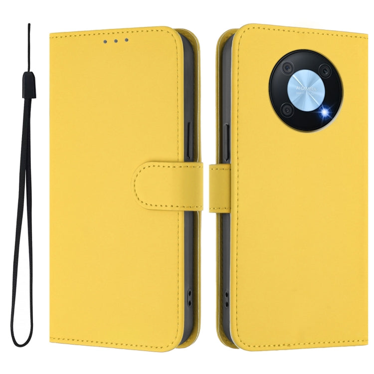 Funda de Piel Sintética con Cordón para Huawei Enjoy 50 Pro 4G y Nova Y90 (Amarillo Limón)