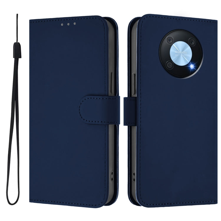 Funda de Cuero con Cordón para Huawei Enjoy 50 Pro 4G y Nova Y90 con Tacto de Piel (Azul Marino)