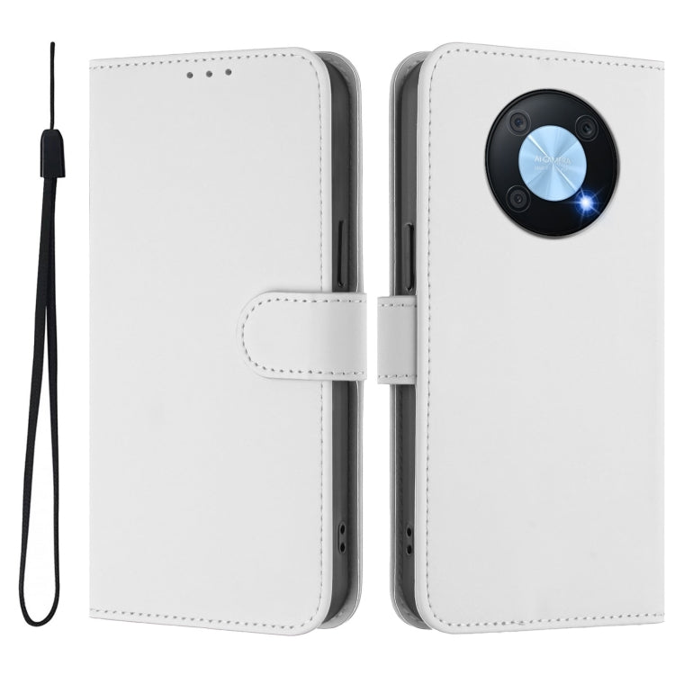 Funda de Piel Sintética con Cordón para Huawei Enjoy 50 Pro 4G y Nova Y90 (Blanco)