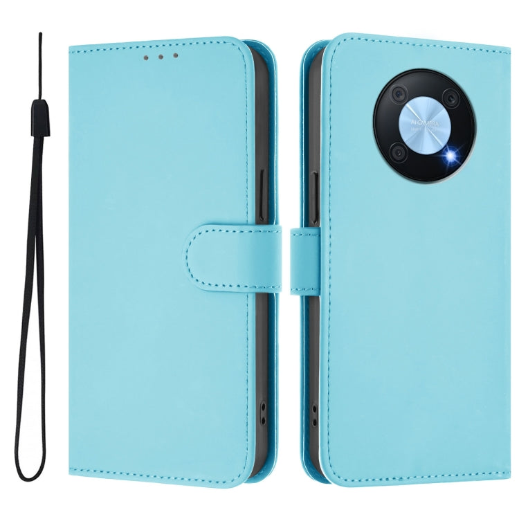 Funda Piel Sintética con Cordón para Huawei Enjoy 50 Pro 4G y Nova Y90 (Azul Cielo)