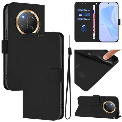 Funda de Cuero con Textura de Piel y Cordón para Honor X9C 5G (Negro)