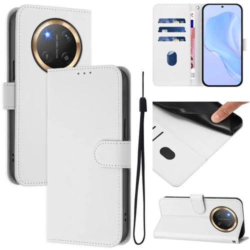 Funda de Cuero con Textura de Piel y Cordón para Honor X9C 5G (Blanco)