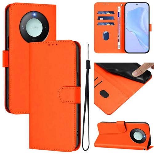 Funda de Cuero con Textura Global para Honor X9C con Cordón y Piel Lisa (Naranja)