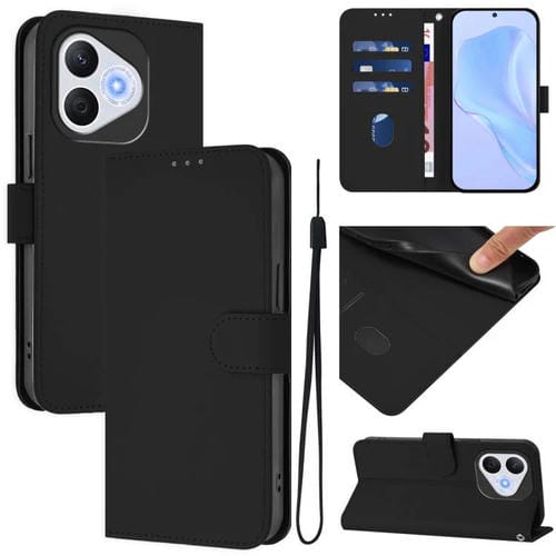 Funda de Cuero con Textura de Piel y Cordón para Honor 400 Lite (Negro)
