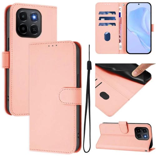 Funda de cuero con textura de piel y cordón para Honor X6C 4G (rosa)
