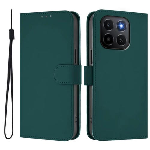 Funda de cuero con textura de piel y cordón para Honor X6C 4G (verde oscuro)