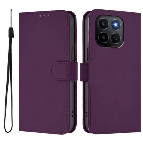 Funda de piel con textura de color liso y cordón para Honor X6C 4G (violeta)