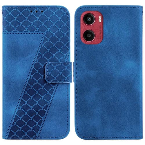 Funda de Cuero con Relieve en Forma de Siete para Motorola Moto G05/E15 (Azul)