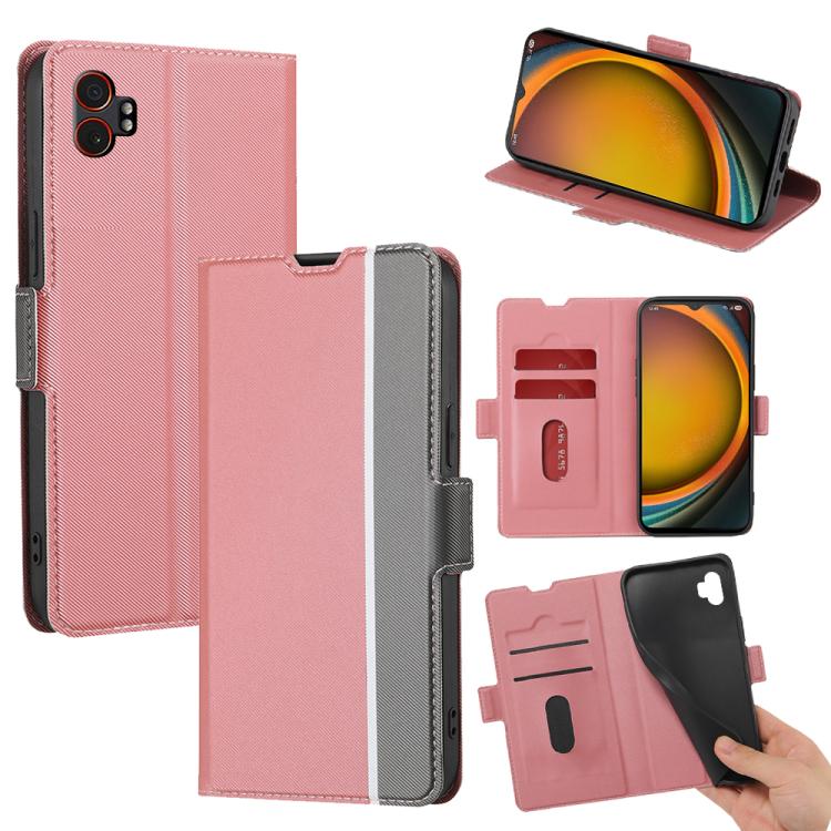 Funda de cuero con textura de sarga y botones laterales para Samsung Galaxy Xcover 7 Pro 5G (rosa)