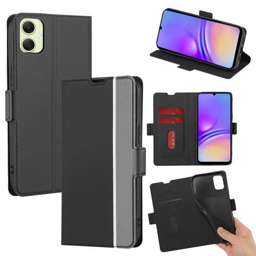 Funda de cuero con textura de sarga y botones laterales para Samsung Galaxy A05 4G (negra)