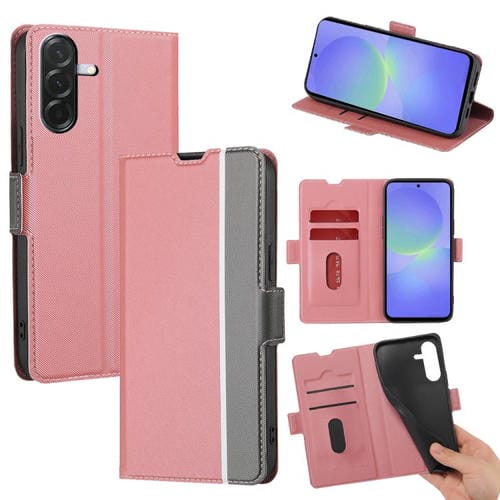 Funda de cuero con textura de sarga y botones laterales para Samsung Galaxy A36 5G (rosa)