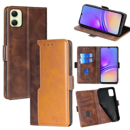 Funda de cuero con hebilla lateral en color de contraste para Samsung Galaxy A05 4G (marrón oscuro y dorado)
