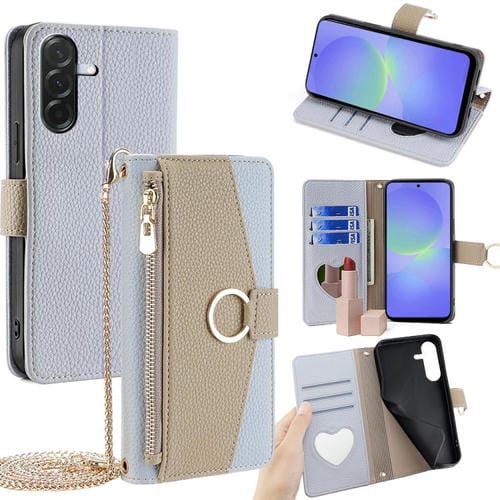 Funda de cuero con textura de lichi cruzada para Samsung Galaxy A36 5G (azul)