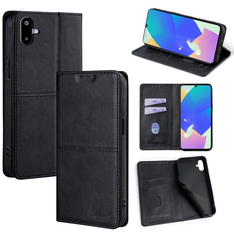 Funda de cuero magnético con textura de vaca para Samsung Galaxy F06 5G (negro)