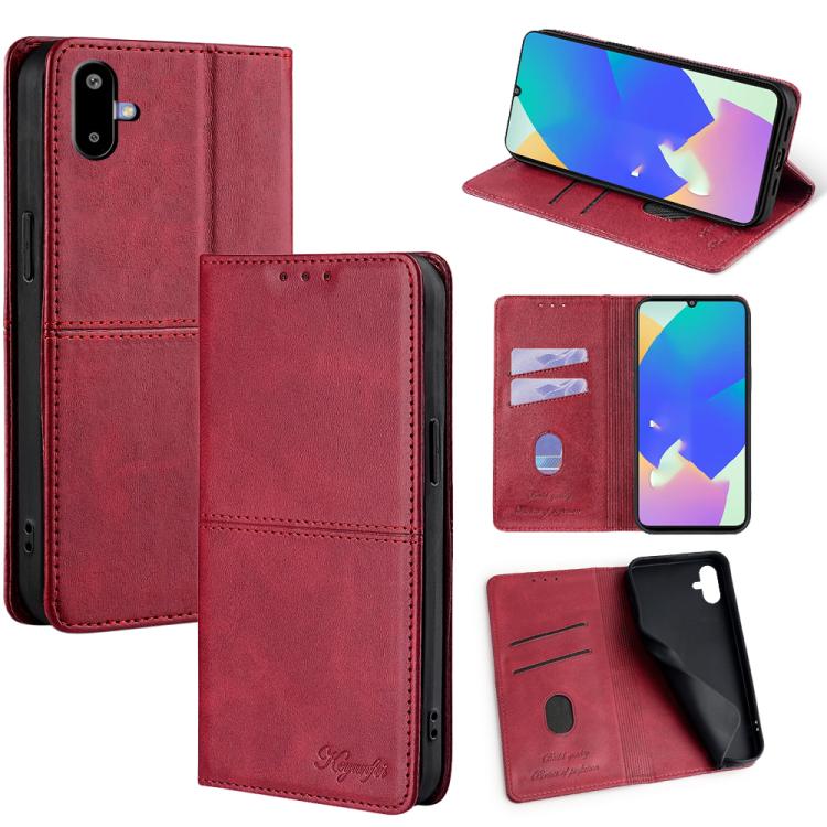 Funda magnética de cuero con textura de vaca para Samsung Galaxy F06 5G (roja)