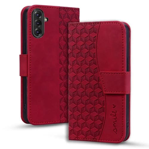 Funda de Cuero Samsung Galaxy A36/A56 Hebilla Diamante CordĂłn (Rojo Vino)