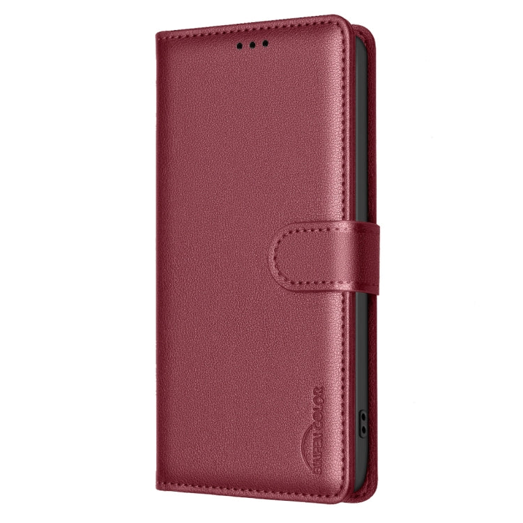 Funda Cuero Antirrobo Textura Lichi Rfid para Tecno Spark 30 Pro 4G (Rojo)