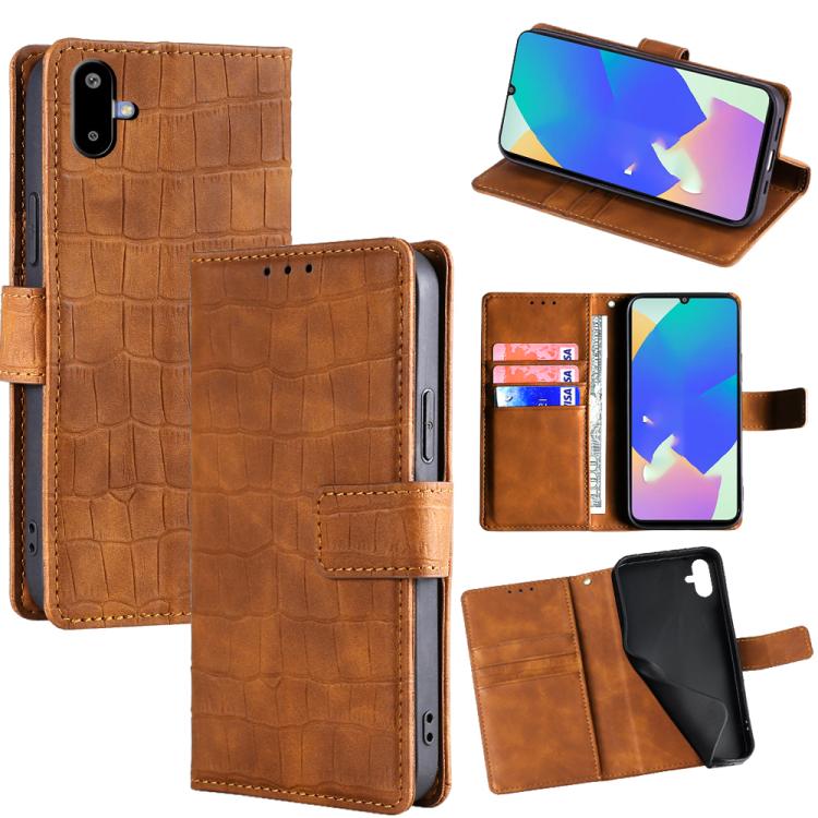 Funda de piel con cierre magnético y diseño de cocodrilo para Samsung Galaxy F06 5G (marrón)