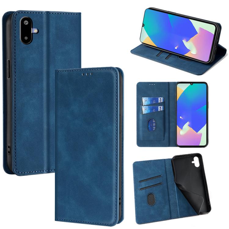 Funda de cuero magnética con textura de piel para Samsung Galaxy F06 5G (azul)