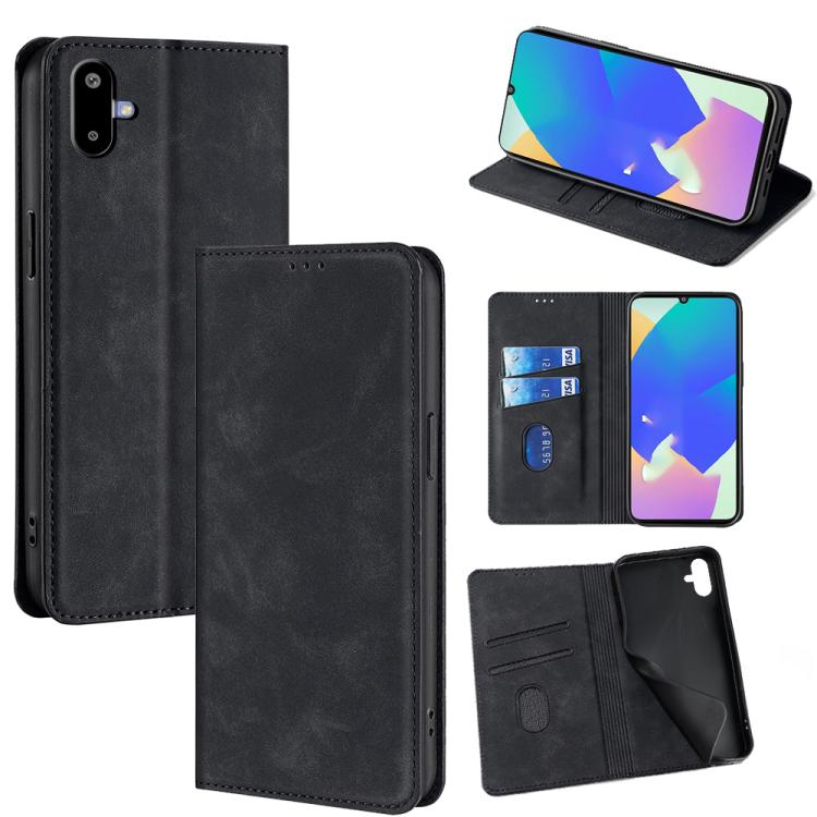 Funda de cuero magnética con textura de piel para Samsung Galaxy F06 5G (negra)