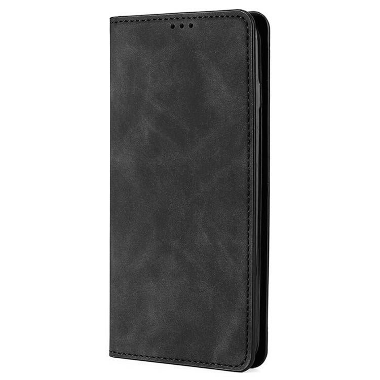 Funda de cuero magnética con textura de piel para Samsung Galaxy F06 5G (negra)