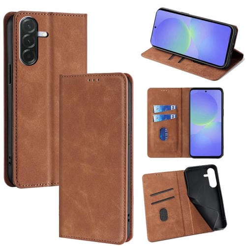 Funda de cuero magnética con textura de piel para Samsung Galaxy A36 5G (marrón claro)