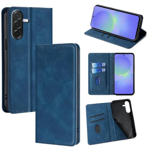 Funda de cuero magnética con textura de piel para Samsung Galaxy A36 5G (azul)