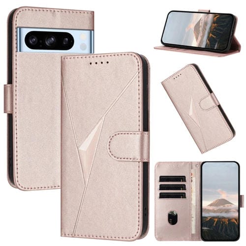 Funda de Cuero con Cierre de Hebilla y Diseño Triangular para Google Pixel 8 Pro (Oro Rosa)