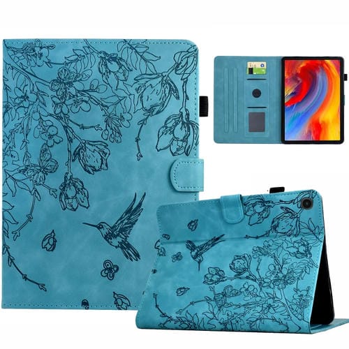 Funda para Tablet Samsung Galaxy Tab A9 Piel Estampado Flores y Pájaros (Azul Claro)