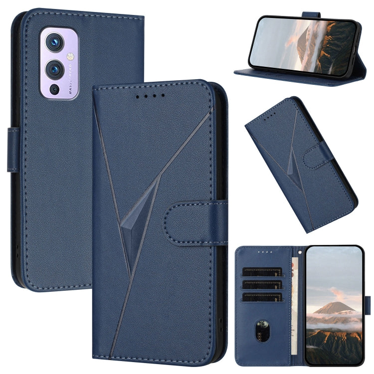 Funda de Cuero para OnePlus 9 con Cierre de Hebilla y Diseño Triangular (Azul Real)