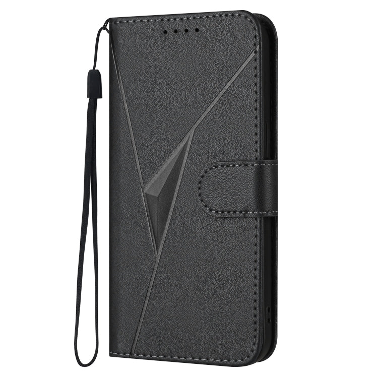 Funda de Cuero para OnePlus 9R con Cierre de Hebilla y Diseño Triangular (Negra)