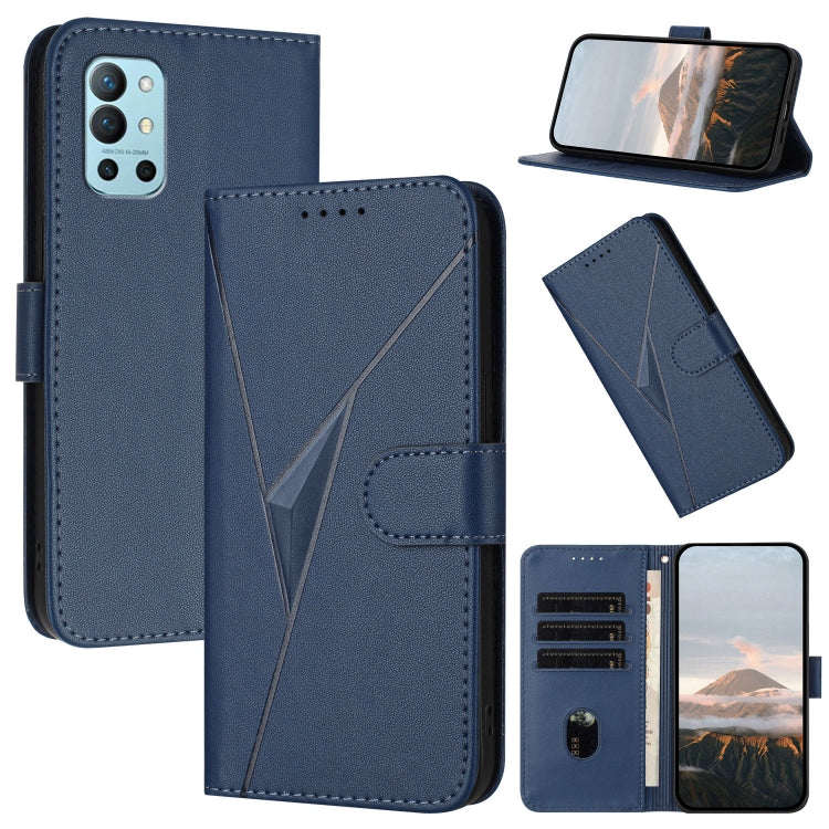 Funda de Cuero con Cierre de Hebilla y Diseño Triangular para OnePlus 9R (Azul)