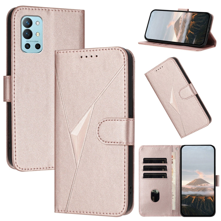 Funda de Cuero con Cierre de Hebilla y Diseño Triangular para OnePlus 9R (Oro Rosa)