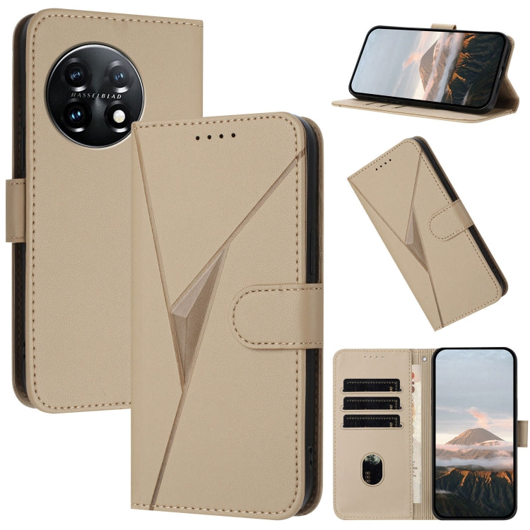 Funda de Cuero para OnePlus 11 con Cierre de Hebilla y Diseño Triangular (Dorada)