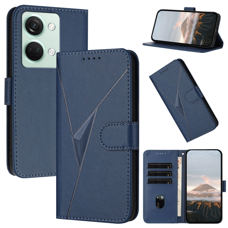 Funda de Cuero con Cierre de Hebilla y Diseño Triangular para OnePlus Nord 3 (Azul)