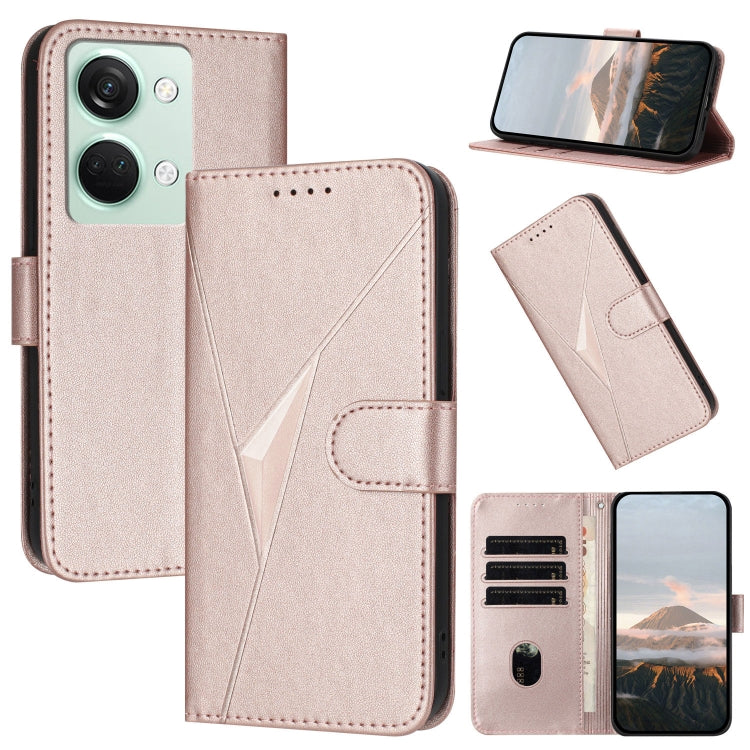 Funda de Cuero para OnePlus Nord 3 con Cierre de Hebilla y Diseño Triangular (Oro Rosa)