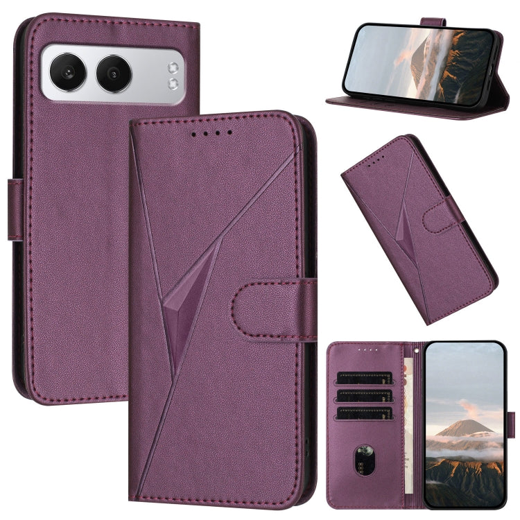 Funda de Cuero para OnePlus Nord 4 con Cierre de Hebilla y Diseño Triangular (Morado Oscuro)