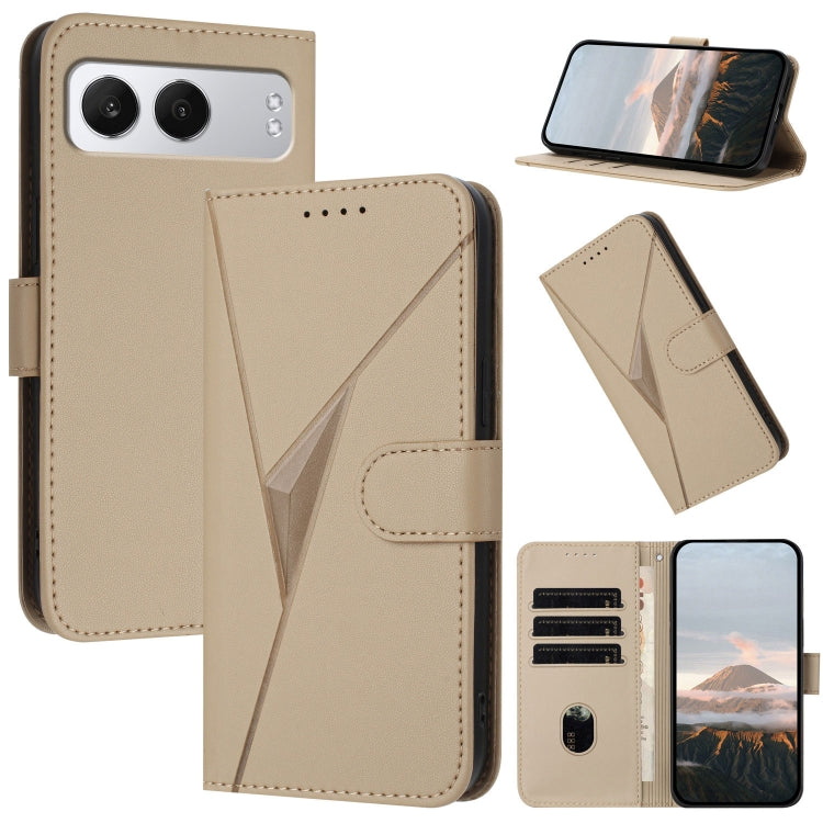 Funda de Cuero para OnePlus Nord 4 con Cierre de Hebilla y Diseño Triangular (Dorada)