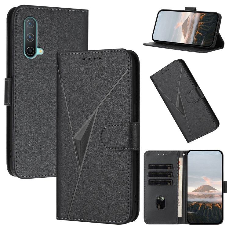 Funda de Cuero para OnePlus Nord Ce 5G con Cierre de Hebilla y Diseño Triangular (Negra)