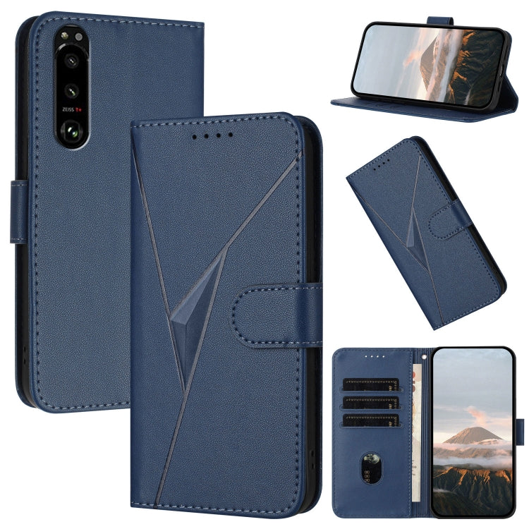 Estuche de Cuero con Hebilla y Diseño de Triángulos para Sony Xperia 5 III (Azul Real)