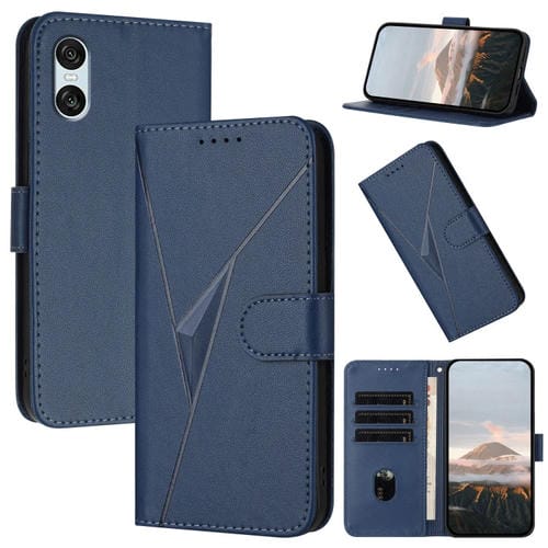 Estuche de Cuero con Hebilla y Diseño de Triángulos para Sony Xperia 10 Vi (Azul Real)