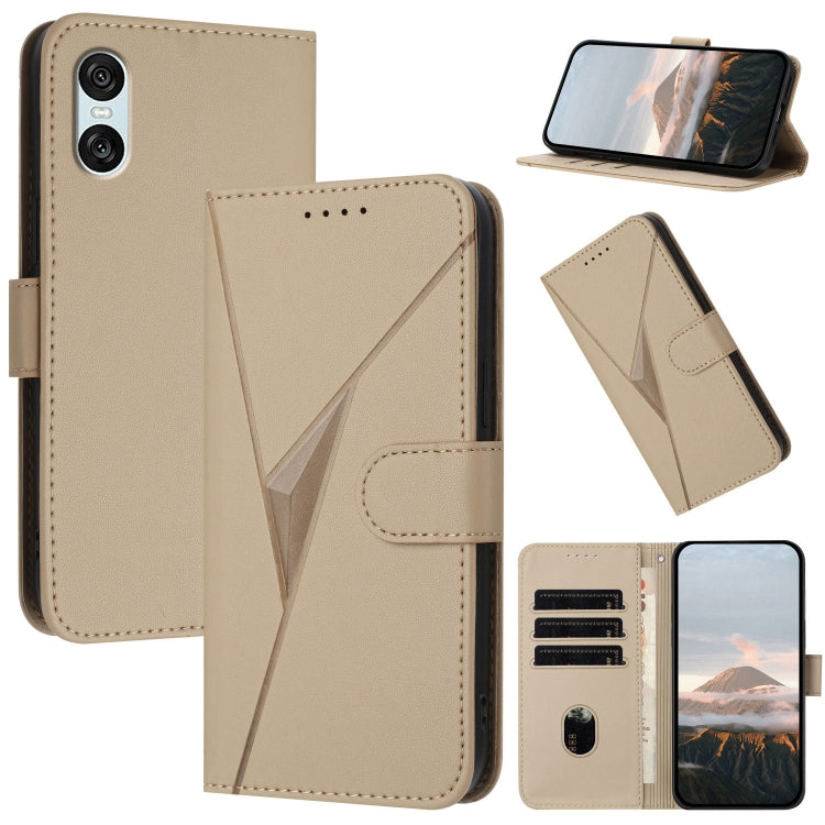 Estuche de Cuero Sony Xperia 10 Vi con Hebilla y Diseño Triangular (Dorado)