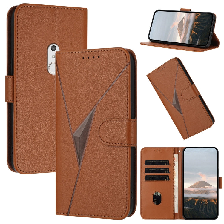 Estuche de Cuero para Fujitsu Arrows Be4 Plus F-41B con Hebilla y Diseño Triangular (Marrón)