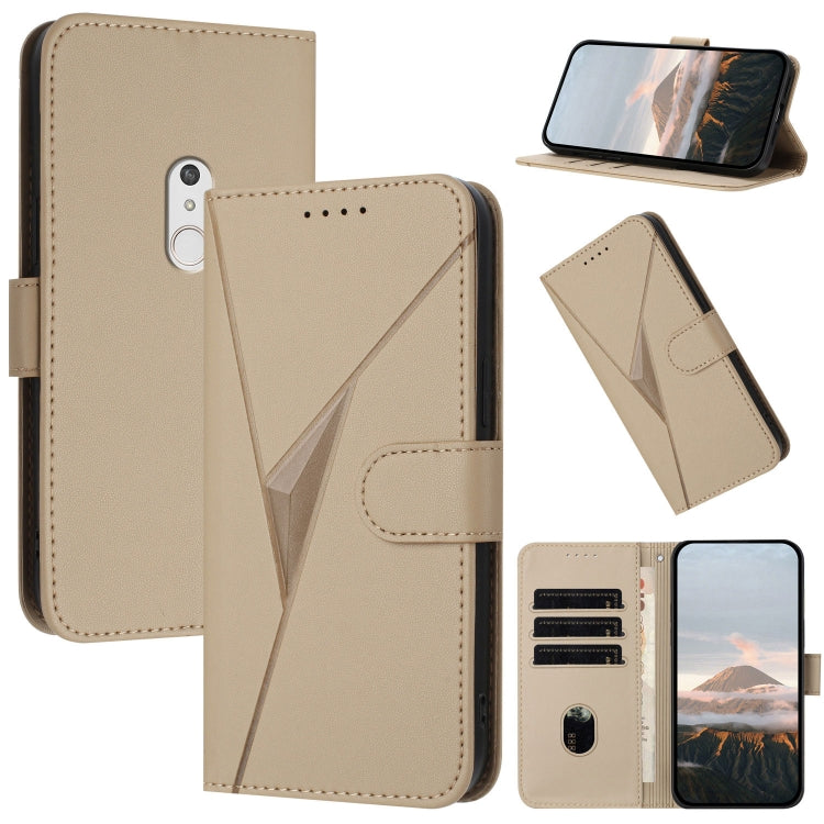 Estuche de Cuero con Hebilla y Diseño Triangular para Fujitsu Arrows Be4 Plus F-41B (Dorado)