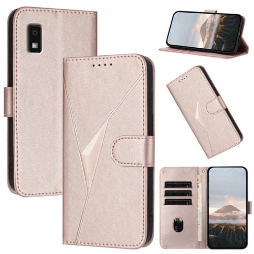 Funda de Cuero para Sharp Aquos Wish3 con Cierre de Hebilla y Diseño Triangular (Oro Rosa)