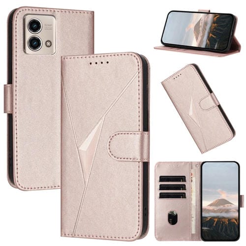 Funda de Cuero Motorola Moto G Stylus 2023 con Cierre de Hebilla y Diseño Triangular (Oro Rosa)